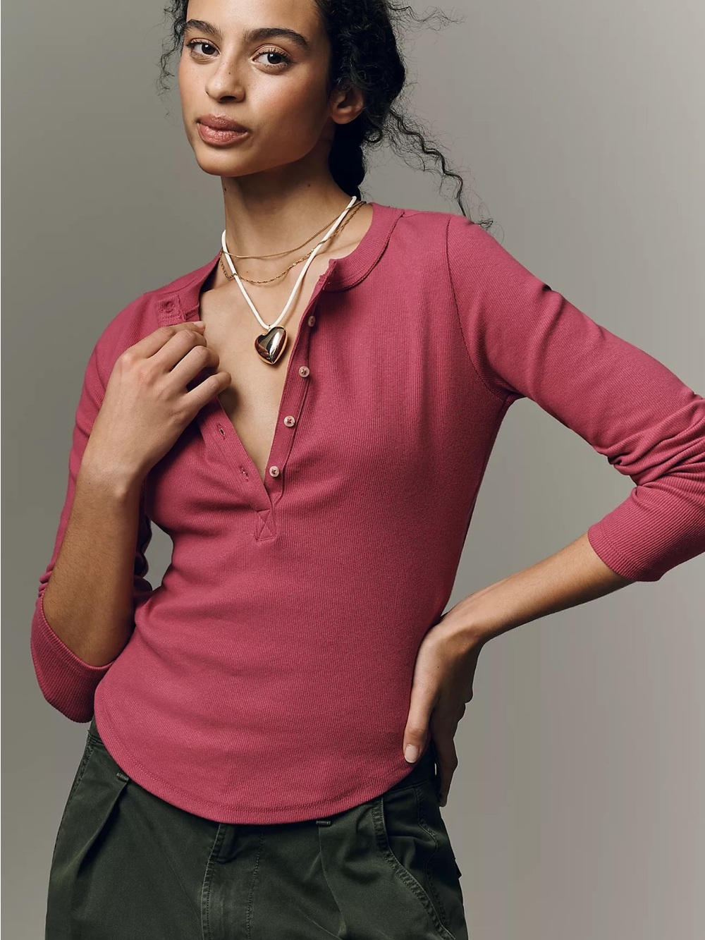 Anthropologie Rose-Mauve Long-Sleeve Henley